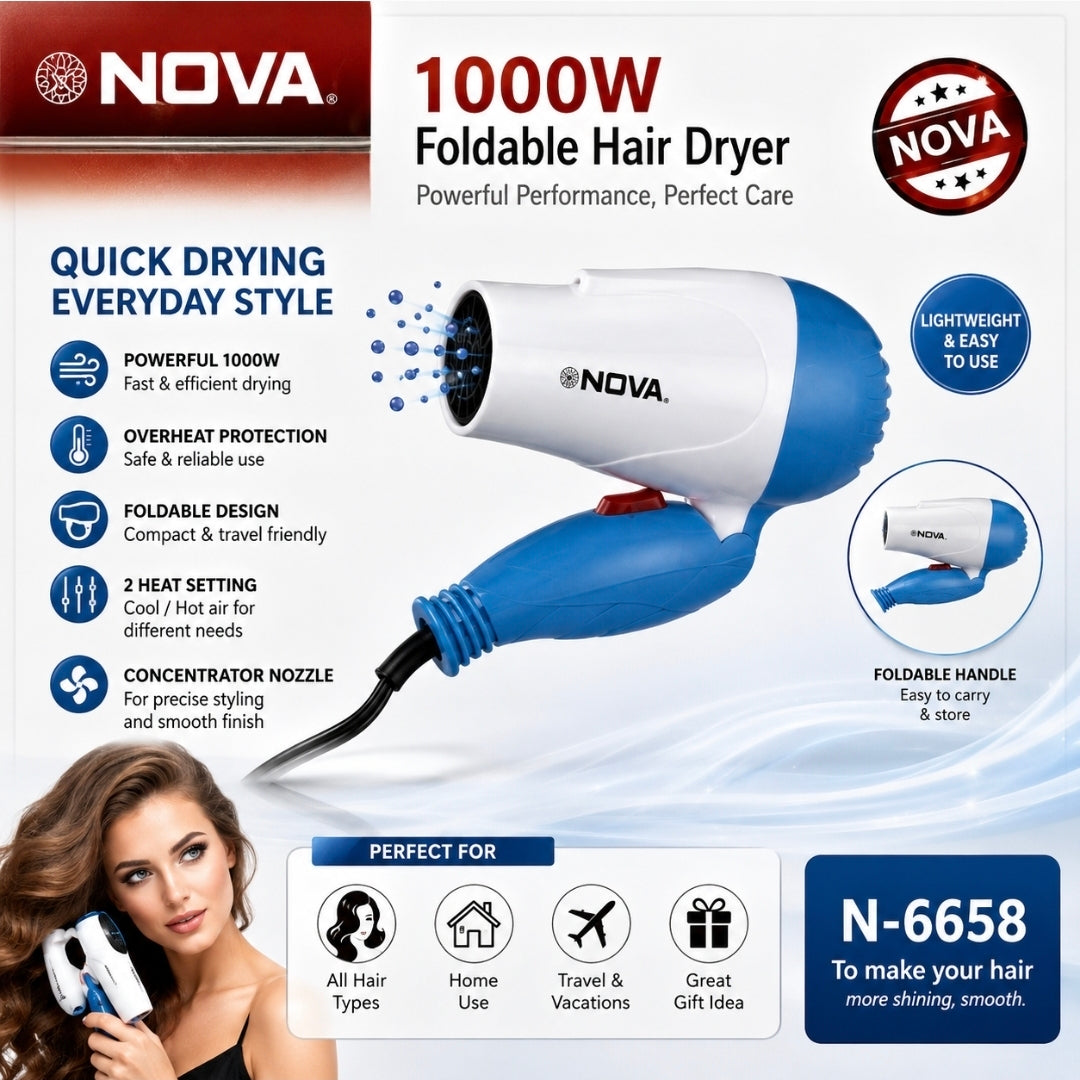 Nova 1000W Foldable hair dryer
