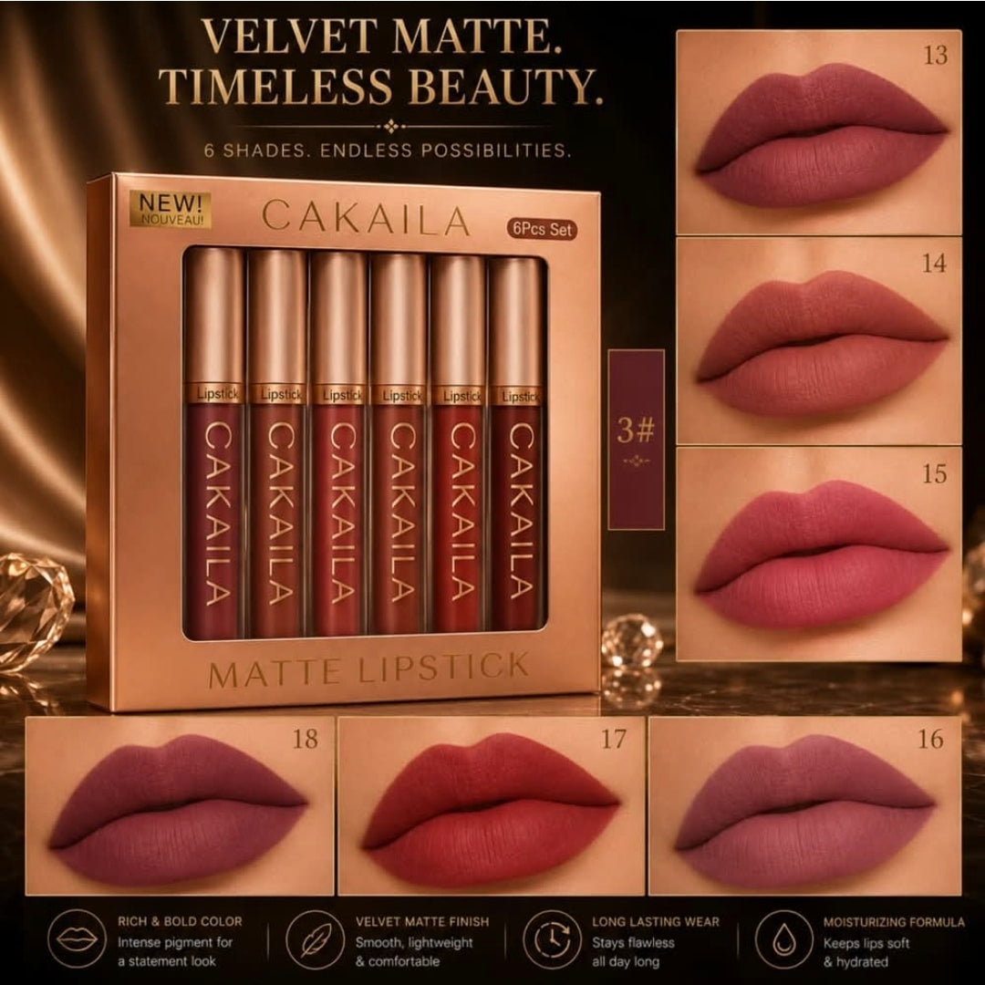 6-Color Liquid Matte Lip Gloss Set, Long-Lasting, Waterproof