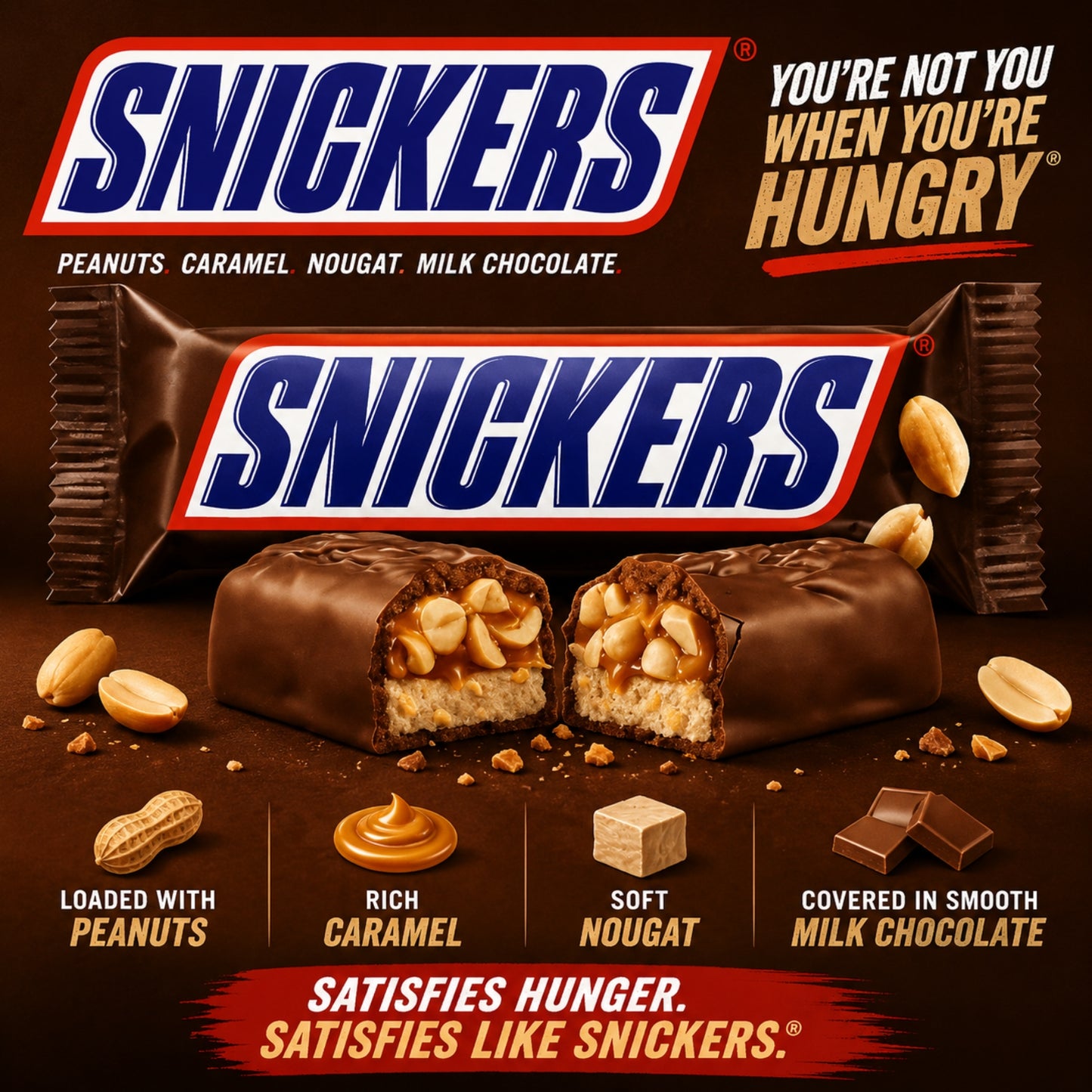 Snickers Chocolate Bar Filled with Caramel & Peanuts, 40g