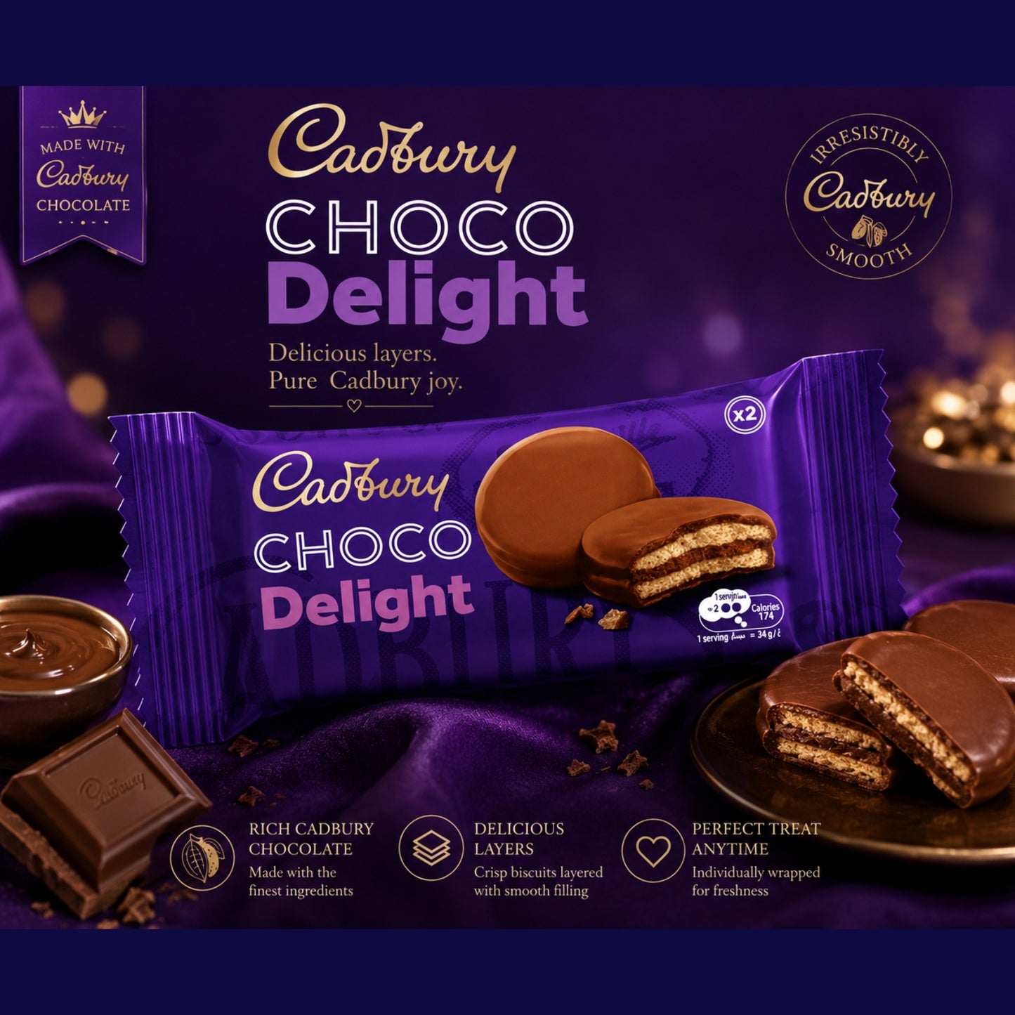 Cadbury Choco Delight Biscuits, 34g
