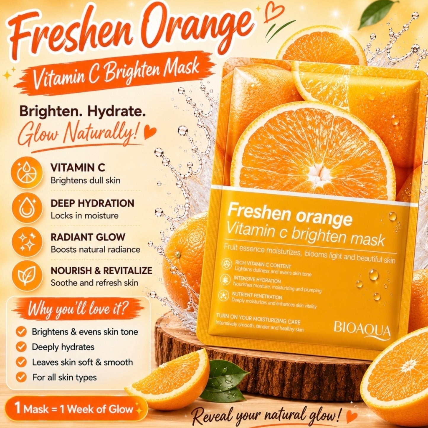 Bioaqua Freshen orange Vitamin brighten mask