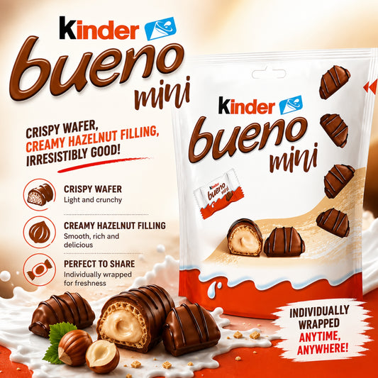 Kinder Bueno Mini Milk Chocolate Bars in Wafer with Hazelnut Cream, 108g