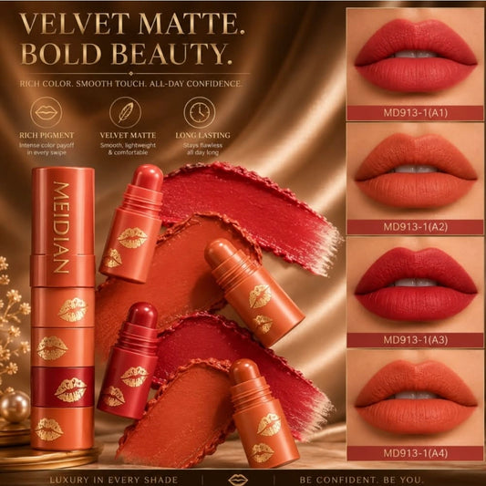 4-in-1 Red Lipstick Set - Nature Finish, Long-Lasting, Non-Stick Formula