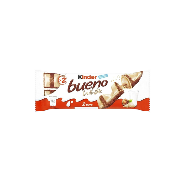 Kinder Bueno White Chocolate Bar in Wafer with Hazelnut Cream (2 Bars), 39g